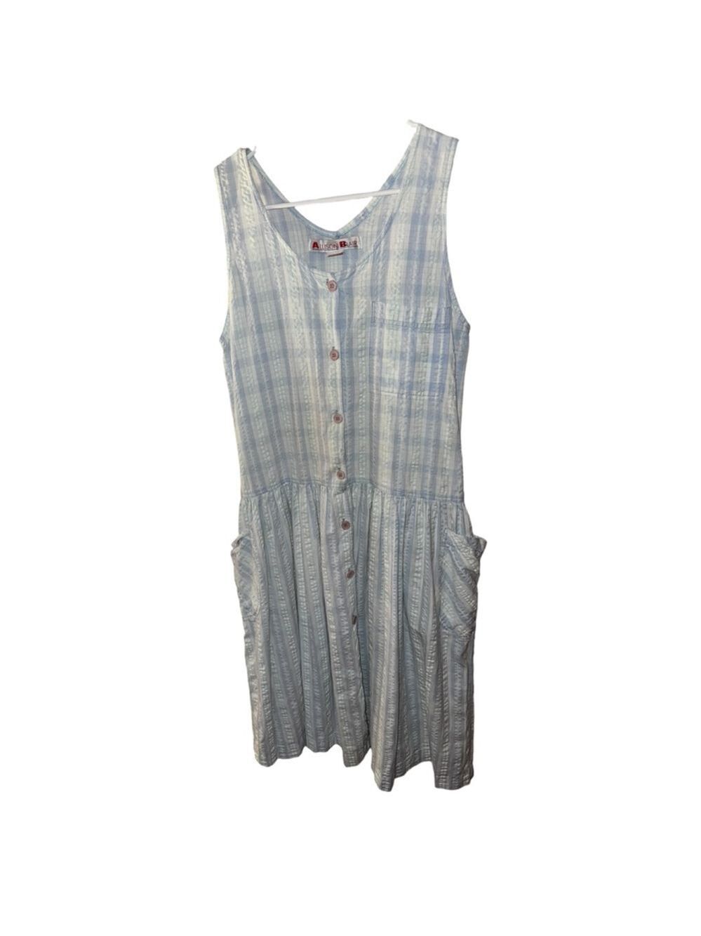 Allison Blair Blue Stripe Sleeveless Midi Dress Button Front Pockets Cottagecore - Picture 4 of 10